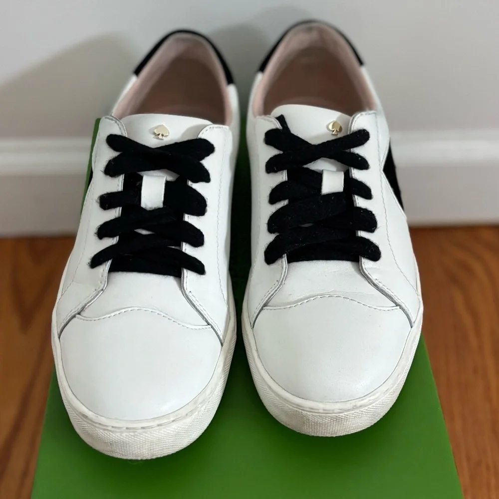 kate spade White Leather Sneakers with Black Spade Detail - Picture 8 of 12